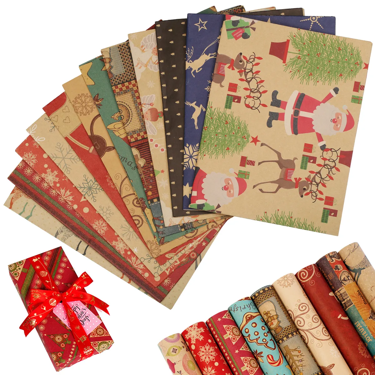 Geschenkverpackung Weihnachten: 24 Geschenkboxen Kraftpapier und Geschenkpapier