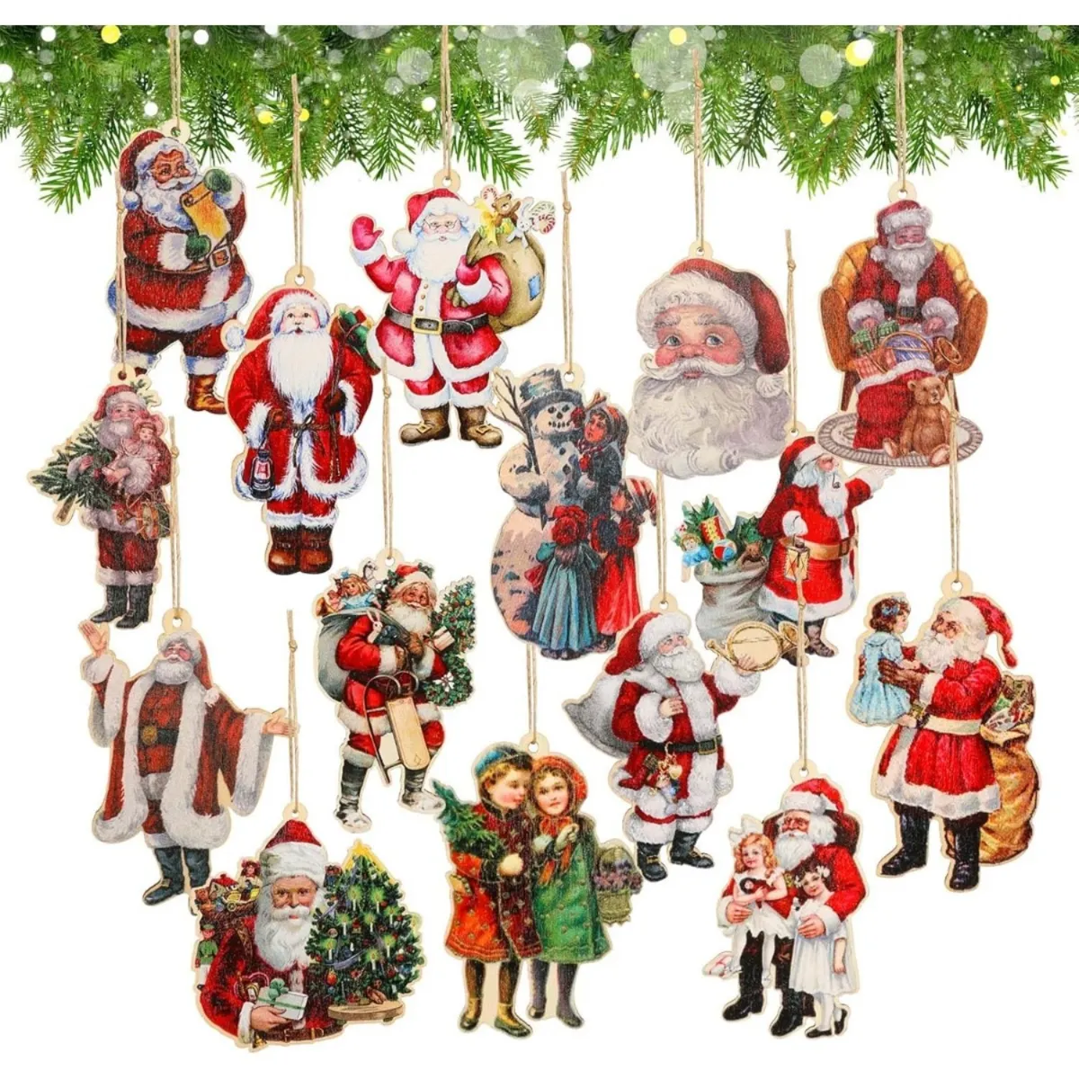 Holz Christbaumschmuck Weihnachtsmann 45 Stück und Kissenhüllen Tannenbaum